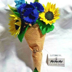 Flower Bouquet Sunflowers Forever Memory Hand Made Felt Wool Silk Road Bazaar